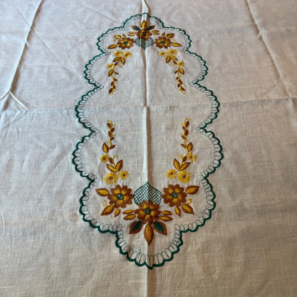 Vintage USSR Belarus Embroidered Tablecloth NOS Soviet Folk Linen 89x54 Tag